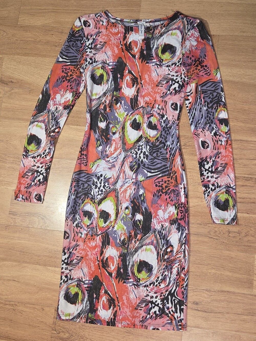 Fashion Love Multi-Color Abstract Print Bodycon Long Sleeve Mini Dress